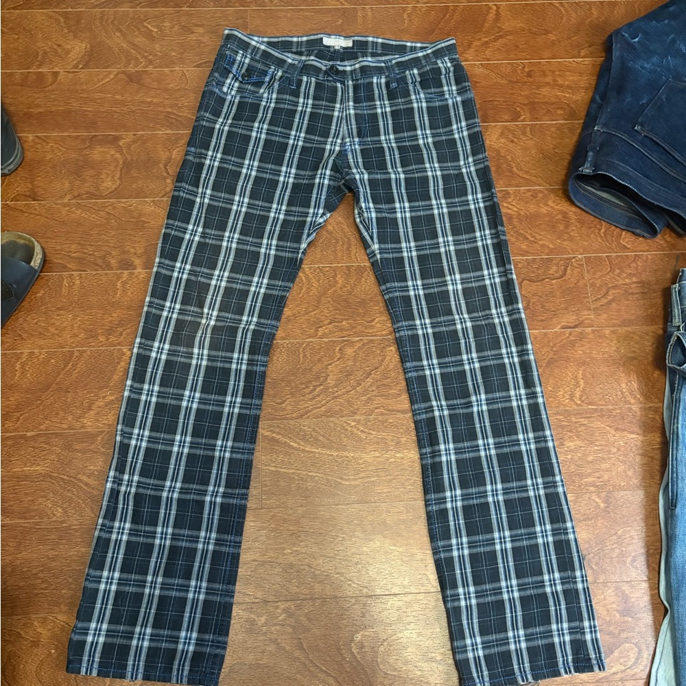 Blue Plaid Slim Mens Jeans